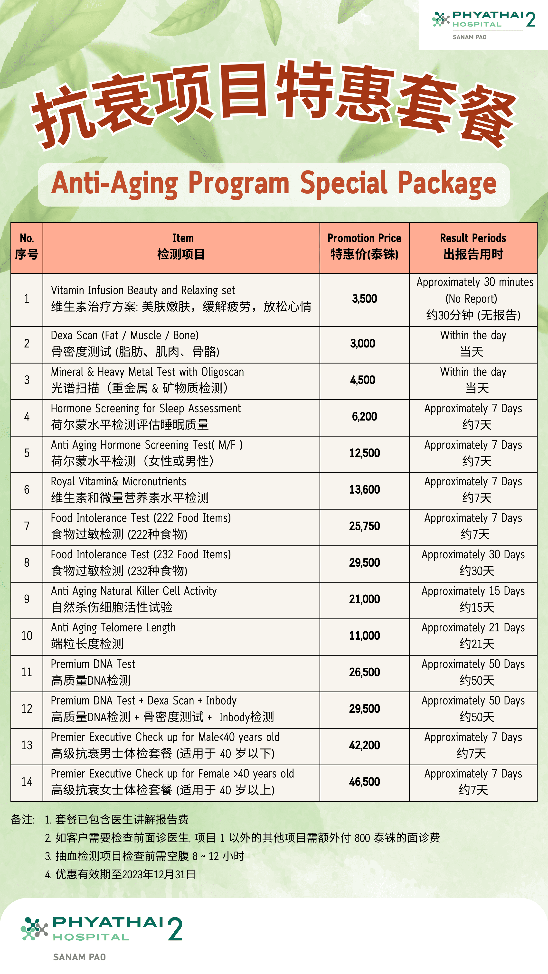 帕亚泰2医院抗衰老特惠套餐